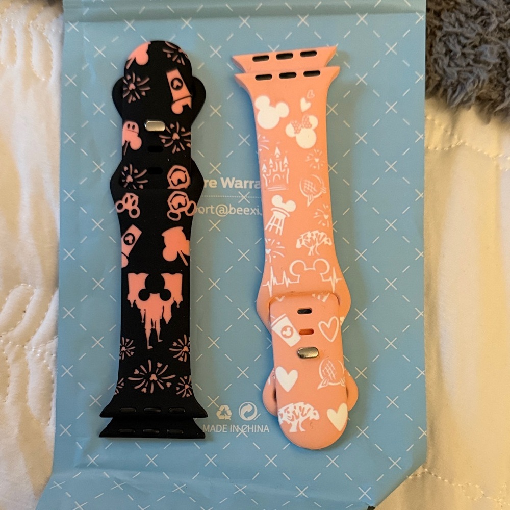 Adult Silicone Watch Band Straps with Character Icons - Pink and Black Disney